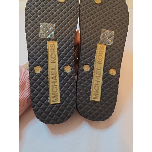 Michael Kors Gold Jet Set Logo Print Flip Flops Size 10 - Picture 9 of 11